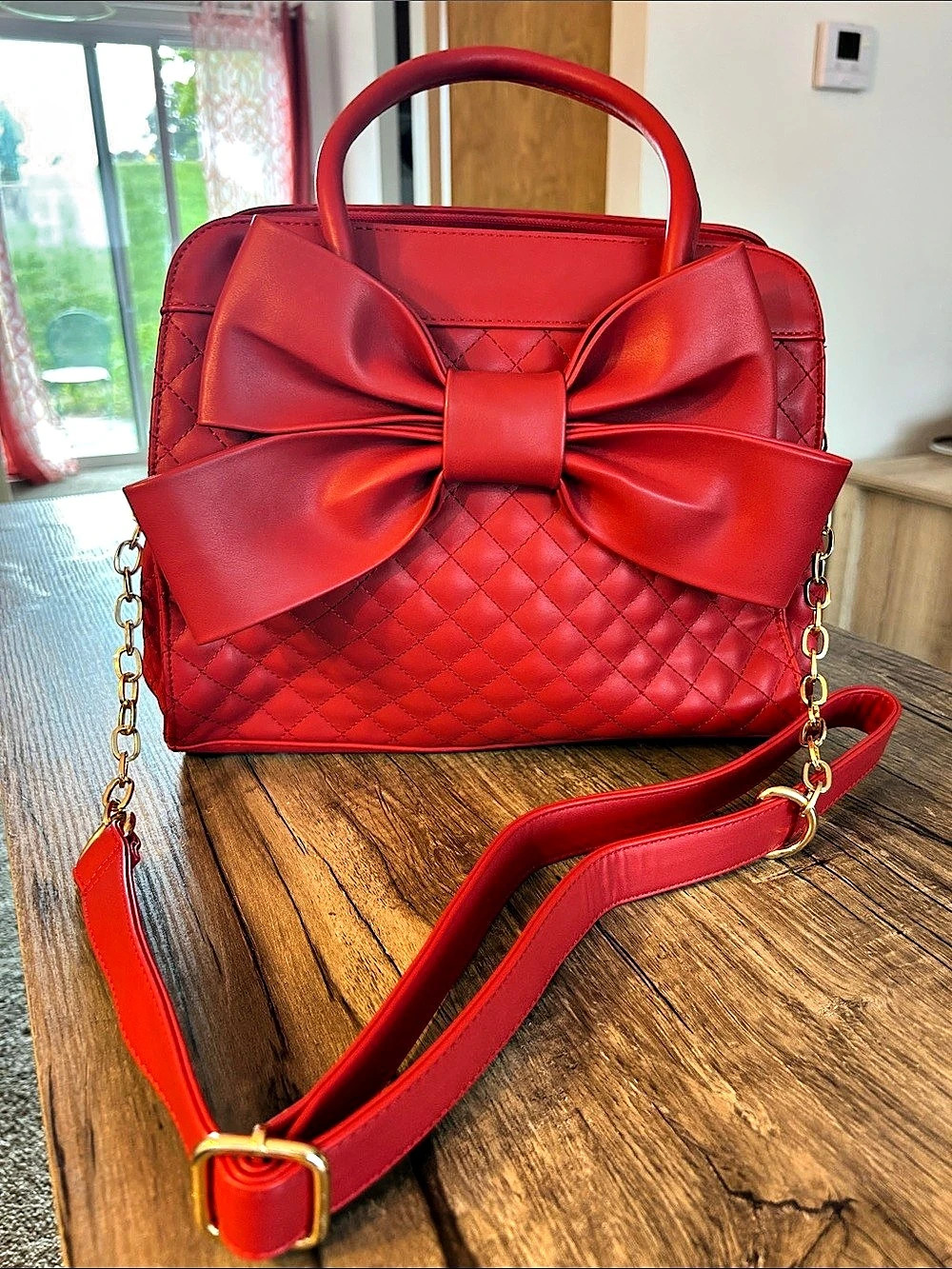 Chic Red Bow Quilted Satchel Like New